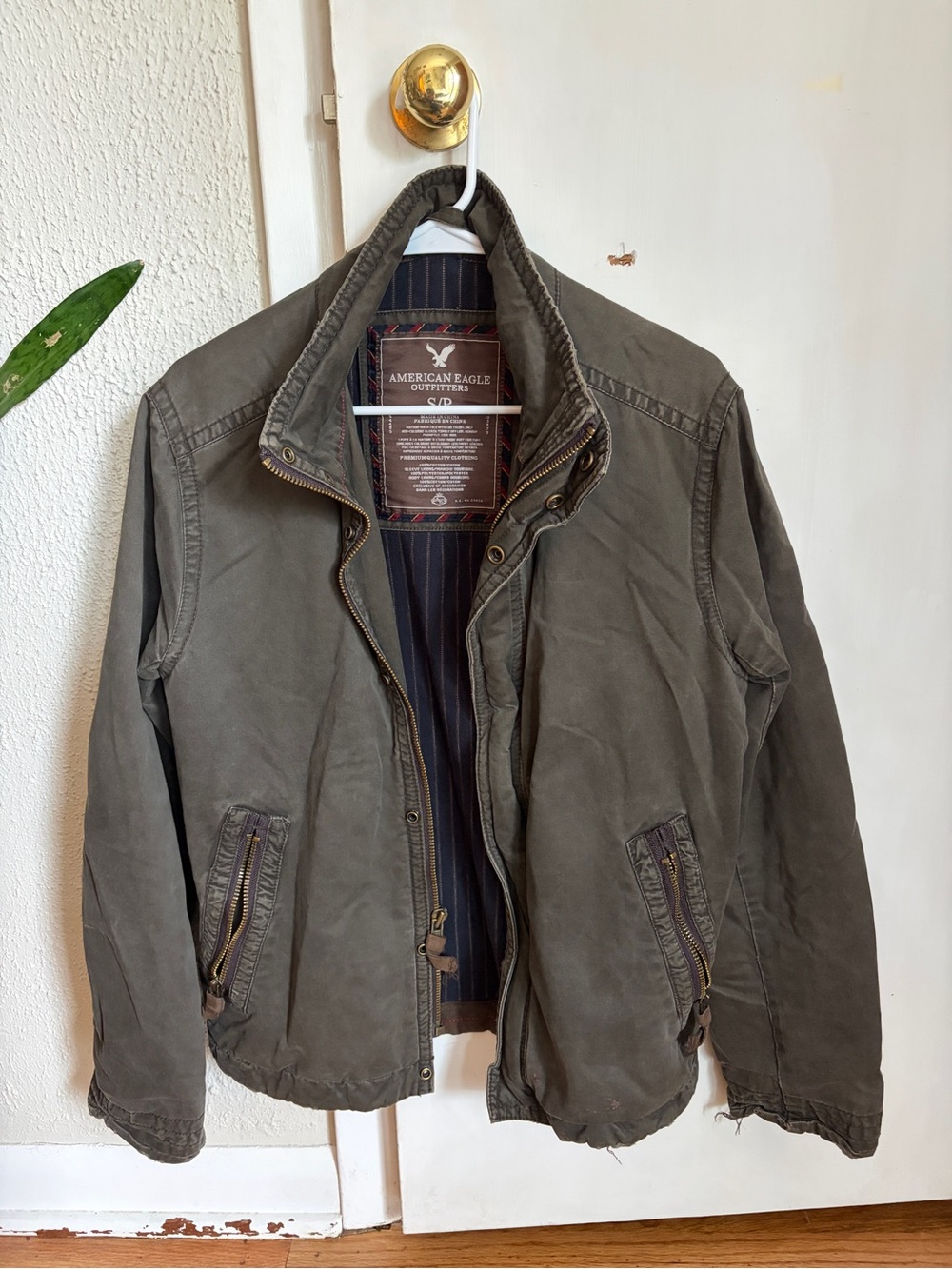 American Eagle Outfitters Olive Field Jacket with Zip Pockets